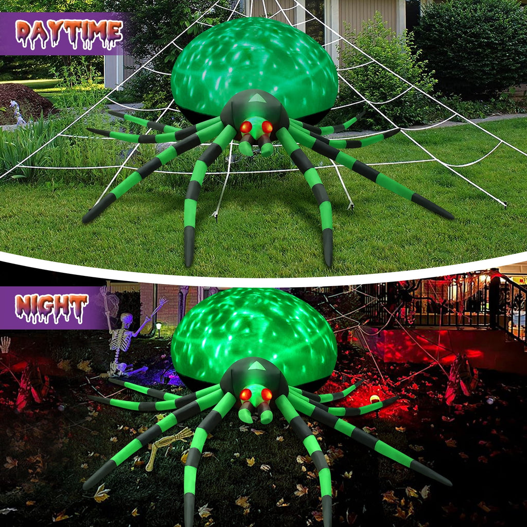Witchwood™ 8FT Halloween Inflatables Outdoor Decorations Giant Spider Decorations with LED Lights and Air Pump Blow up Inflatable Green