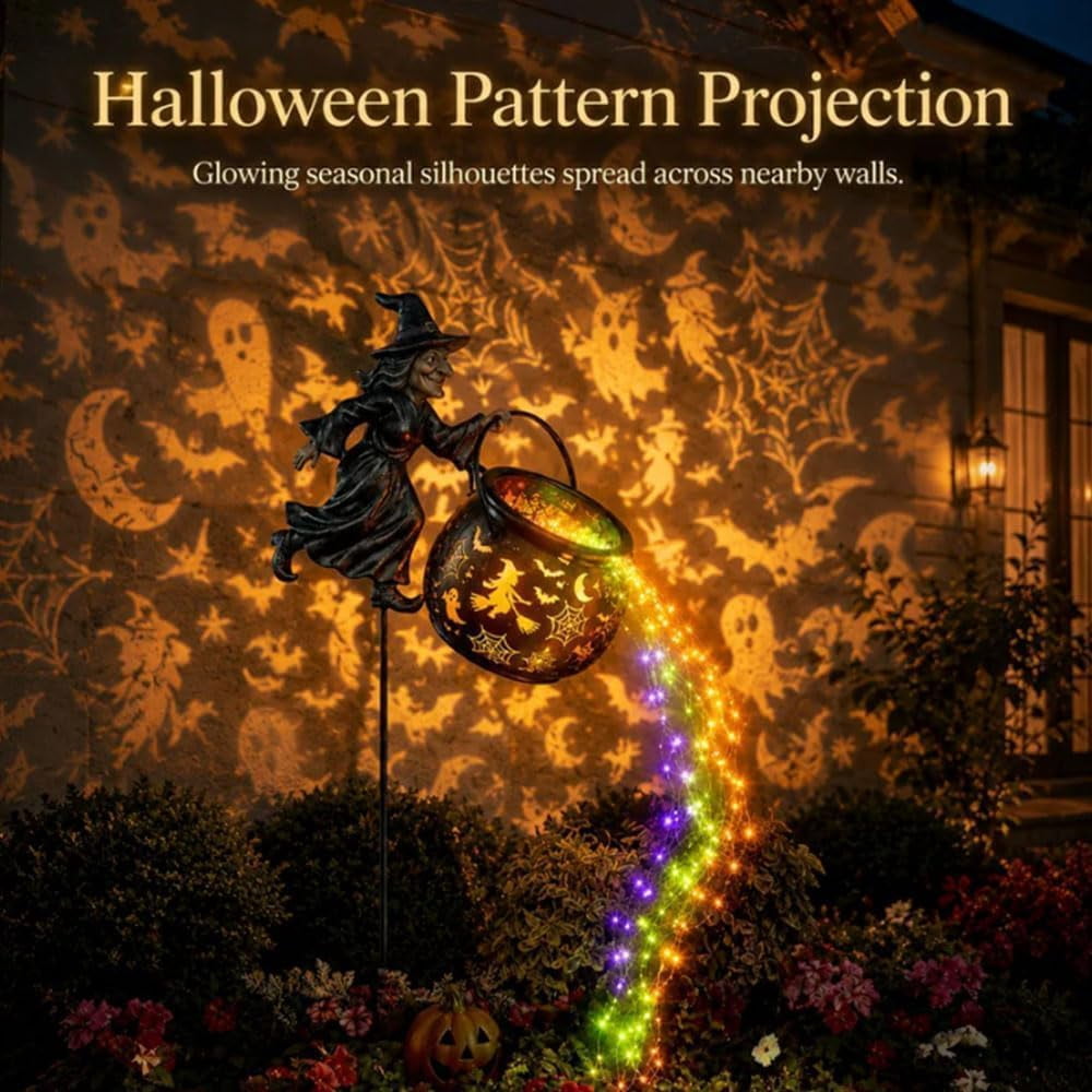 Witchwood™ Halloween Witch Cauldron Garden Light, Waterfall-Style Enchanted Witch Cauldron Garden Decoration, Halloween LED Projector Lights Decorations Outdoor with Stake for Yard Lawn Porch Party