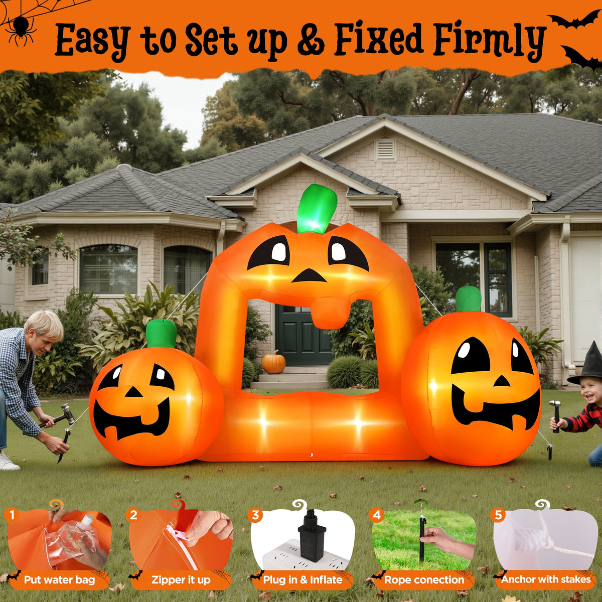Witchwood™ (2 pack) 8.5FT Halloween Inflatable,Pumpkin Photo with Lights for Party Yard Decorations