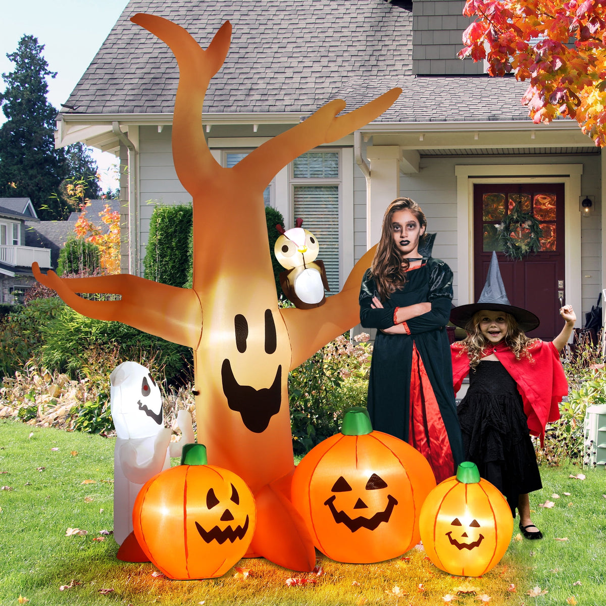 Witchwood™ 8FT Halloween Inflatables Dead Tree,Outdoor Halloween Decorations with Built-in LED Lights,Halloween Blow Up Yard Decorations with Pumpkin,Ghost,and Owl