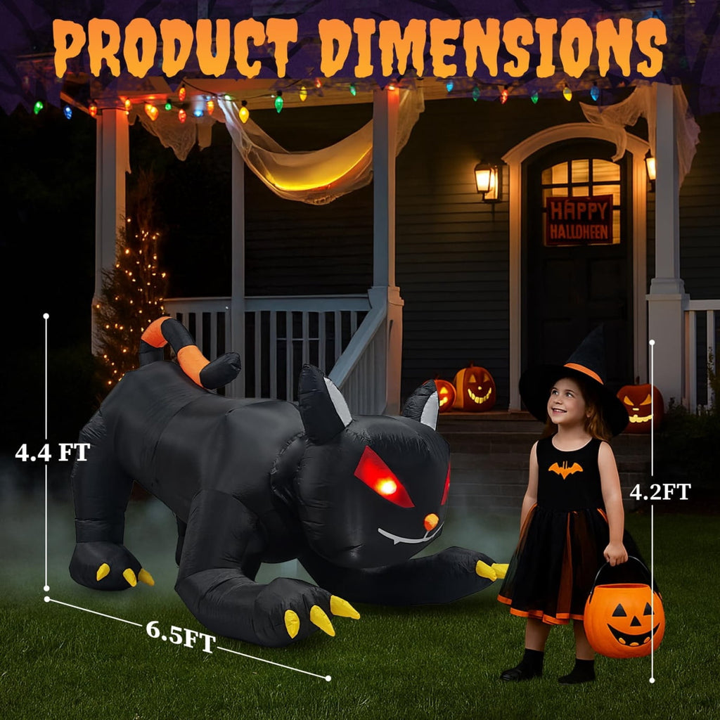 Witchwood™ 6.5FT Halloween Inflatable Black Cat, Blow Up Yard Decoration with Shakable Head & LED Lights, Large Halloween Decor for Yard, Party, Garden