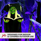Witchwood™ 5.5 ft Poseable Witch with Spell Book, Lights and Sound, Indoor/Covered Outdoor Halloween Decoration, HHWITCH-9FLS
