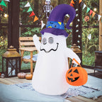 Witchwood™ Costway 6 Ft Halloween Inflatables Cute Ghost with Jack-O-Lantern & Witch Hat