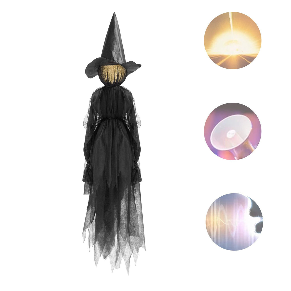 Witchwood™ TOPRenddon Life-Size Glowing Witch Decor - 3-Pack 59" Halloween Yard Figures with Color-Changing LED Faces & Rainproof Fabric for Outdoor Haunted Displays