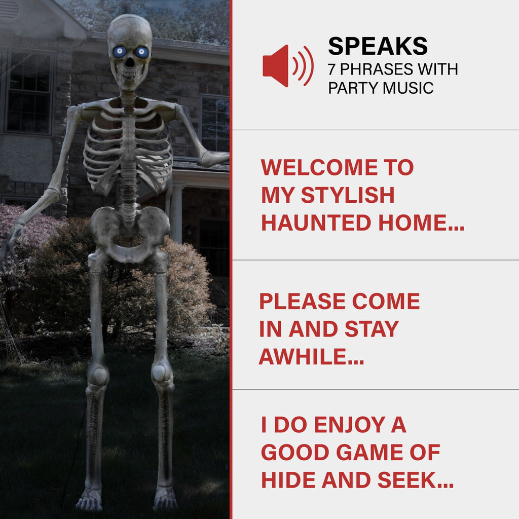 Witchwood™ 8 ft Tall Motion-Activated Towering Skeleton, Premium Talking Halloween Animatronic Decoration, Plug-In, HHTWRSKEL-2FLSA