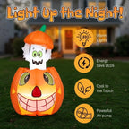 Witchwood™ 2.8FT Halloween Inflatable Animated Pumpkin Ghost, 2 White LED Lights, Weather-Resistant Polyester, for Small Spaces/Accent Decor