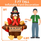 Witchwood™ Thanksgiving Inflatable Turkey 5FT Blow up Outdoor Thanksgiving Inflatables Decoration with LED Lights for Holiday Party Yard Garden
