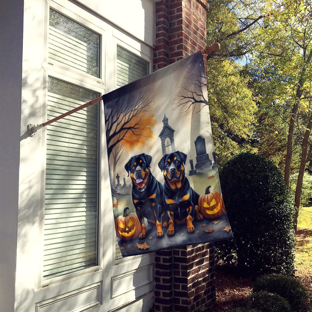 Witchwood™ Halloween Rottweiler Dog House Flag 28x40IN Double-Sided Polyester Decorative Sleeve Pole Flag for Outdoor Home Garden