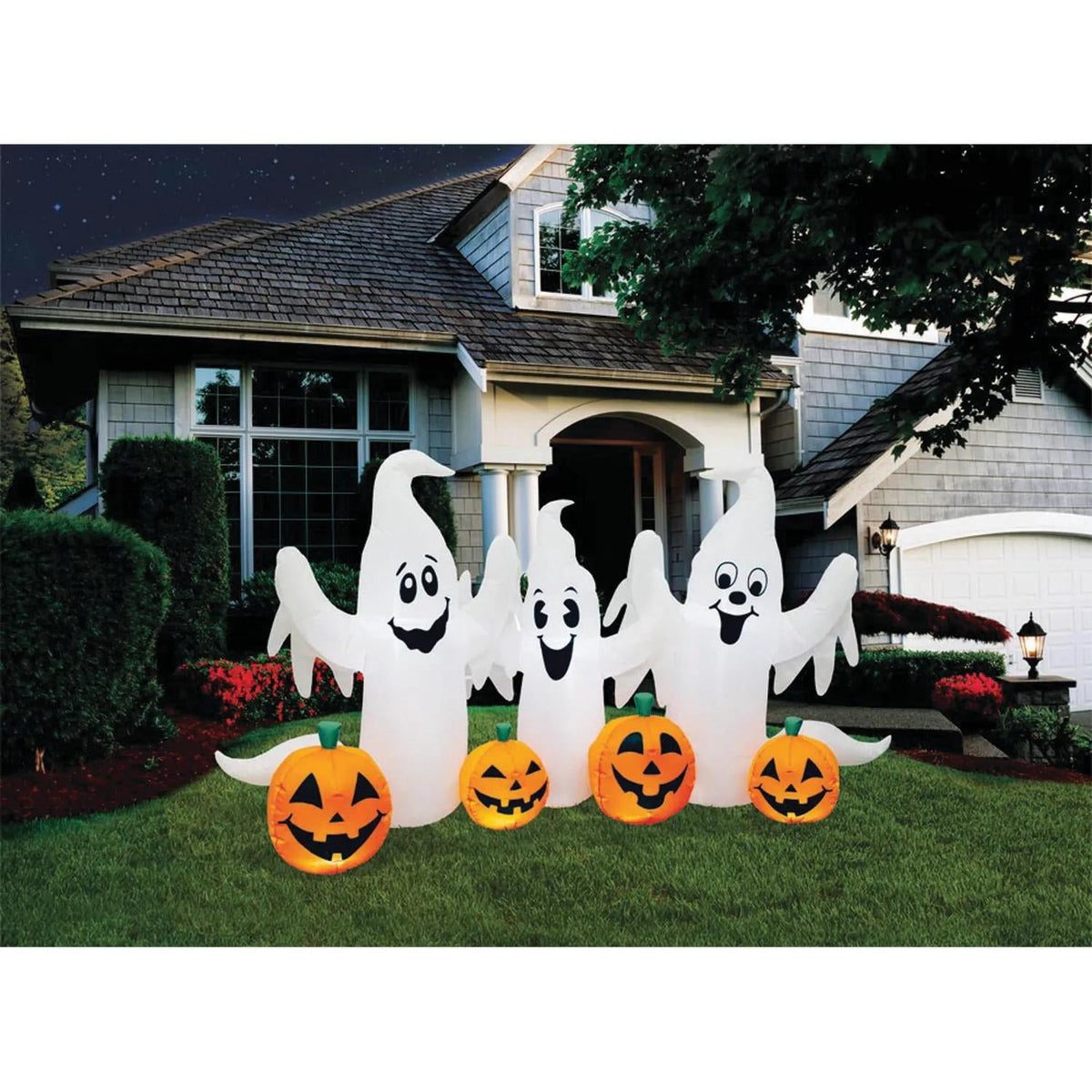 Witchwood™ 8 ft Inflatable Ghosts with Pumpkin Decoration
