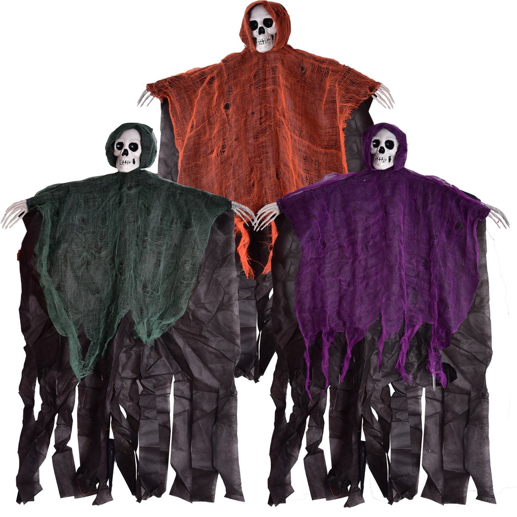 Witchwood™ Nifti Nest Halloween Skeleton, 3 Pcs Ghost Decorations, Halloween Props, Halloween Yard Decorations, Black,Green,Red