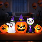 Witchwood™ (2 pack) 8FT Halloween Inflatable Pumpkins Ghost Cat with Lights,Blow ups Outdoor Decorations for Yard