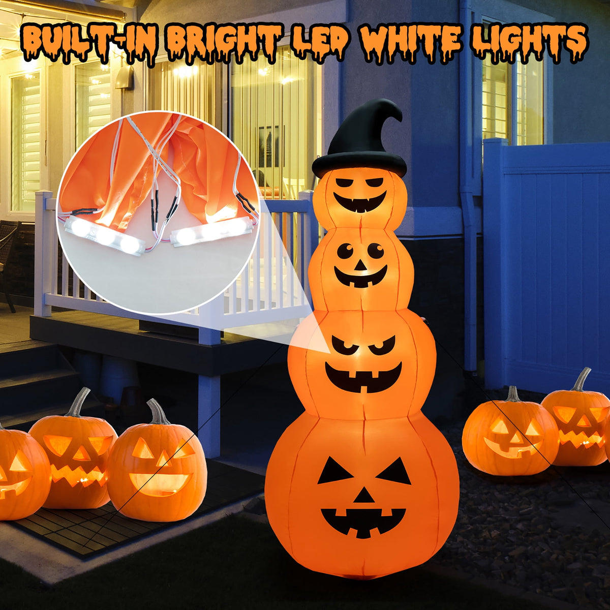 Witchwood™ Costway 8FT Halloween Inflatable Stacked Pumpkins Blow-up Holiday Decoration w/ LED Lights