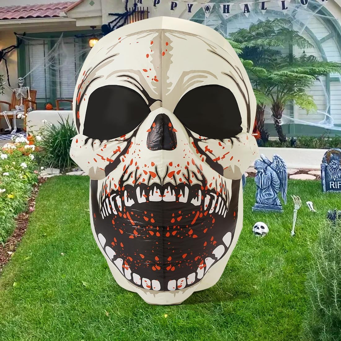 Witchwood™ Halloween Inflatables 4 FT High Halloween Inflatable Skull with Magic LEDs, Scary Skulls Inflatable Halloween Skull Inflatable, Outdoor Halloween Decorations Clearance for Holiday Party
