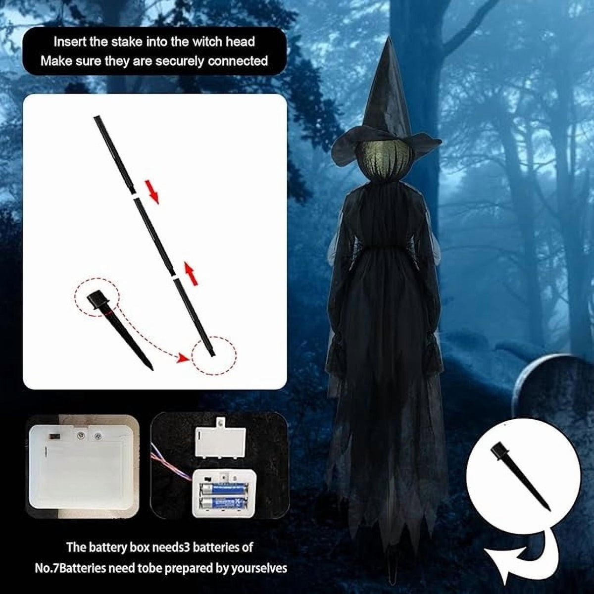 Witchwood™ Halloween Witch Decorations Outdoor, 59" Light Up Witches Holding Hands Witches with Stakes, Voice Control Screaming Life Size Witches Waterproof for Yard Garden Lawn Decor, 3 count