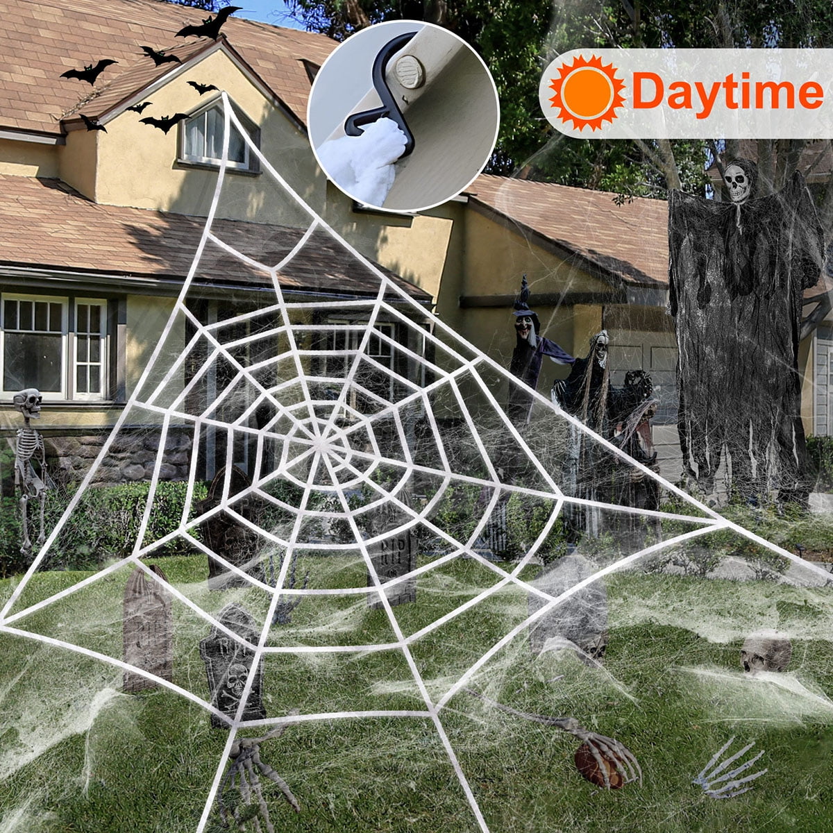 Witchwood™ HKKDKTA Halloween Spider Web Lights Decoration, 250 LED Giant Spider Web 16.4ft Light Up Halloween Web Lights for Yard, Porch Decor (Purple)