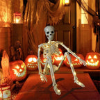 Witchwood™ 36" Full Body Skeleton Decoration,Halloween Posable Skeleton with Lights, Posable Joints Gothic Skeletons Decoration for Outdoor Indoor Yard Patio Haunted House,Light Up Spooky Party Props Decor
