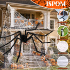 Witchwood™ Scidweet Halloween Decorations Outdoor, 350 LED Halloween Spider Web Lights with 79" Large Spider for Outside Garden Yard Home Decor, Orange