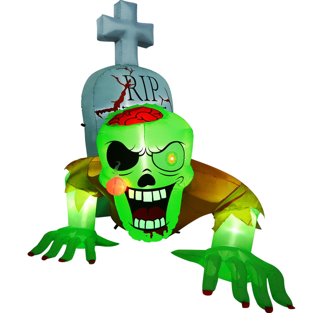 Witchwood™ 5.7FT Inflatable Halloween Inflatable Crawling Green Ghost with Tombstone Built-in LED Lights Inflatable LED Lights Blow Up Yard Decoration