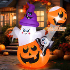 Witchwood™ COMIN 5 FT Halloween Inflatables Pumpkin Ghost Cat Outdoor Decorations Blow Up Yard with Built-in LEDs for Indoor Party Garden Lawn Decor