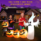 Witchwood™ Vrilay Halloween Inflatables, 7 FT Long 4 Pumpkins with Cute White Ghost Outdoor Decorations, Built-in LEDs, Blow Up Party, Waterproof Yard, Garden, Lawn Decor