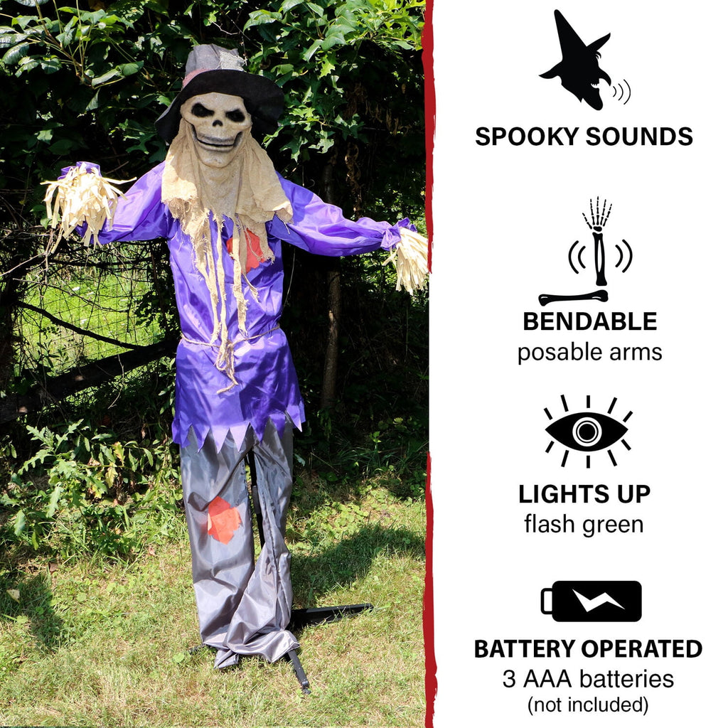 Witchwood™ 6 ft Standing Halloween Scarecrow Yard Decoration with LED Green Eyes, HHSCR-5FLS