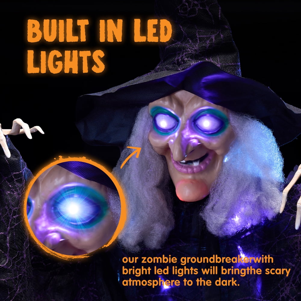 Witchwood™ 6ft Halloween Witch Decoration,Outdoor Scary Halloween Animatronic Hanging Witch with Light Up Eyes and Sound Decoration for Halloween Outdoor
