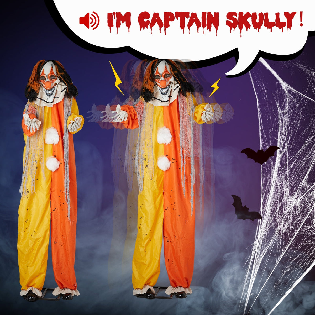 Witchwood™ 8 ft Clown Animated Halloween Decoration Clown w/ Pre-Recorded Screaming, LED Eyes