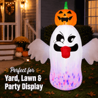 Witchwood™ 6FT Halloween Inflatable Ghost with Pumpkin Head, Light-Up Blow Up Outdoor Yard Decoration with White and RGB LED Lights
