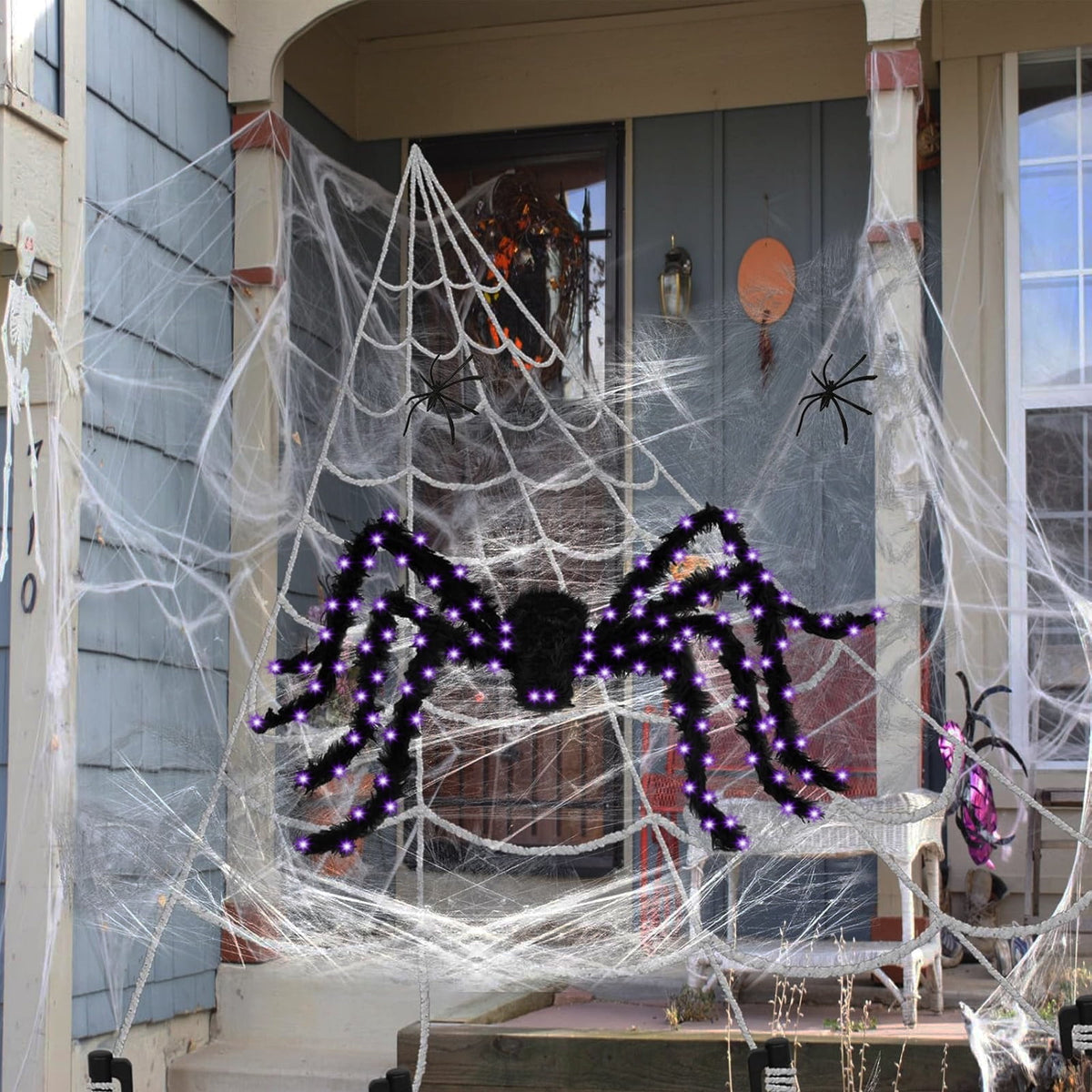 Witchwood™ Spider Webs Halloween Decorations Outdoor, 50" Light Up Giant Spider + 276" Triangular Spider Webs, Yard Outdoor Halloween Decor