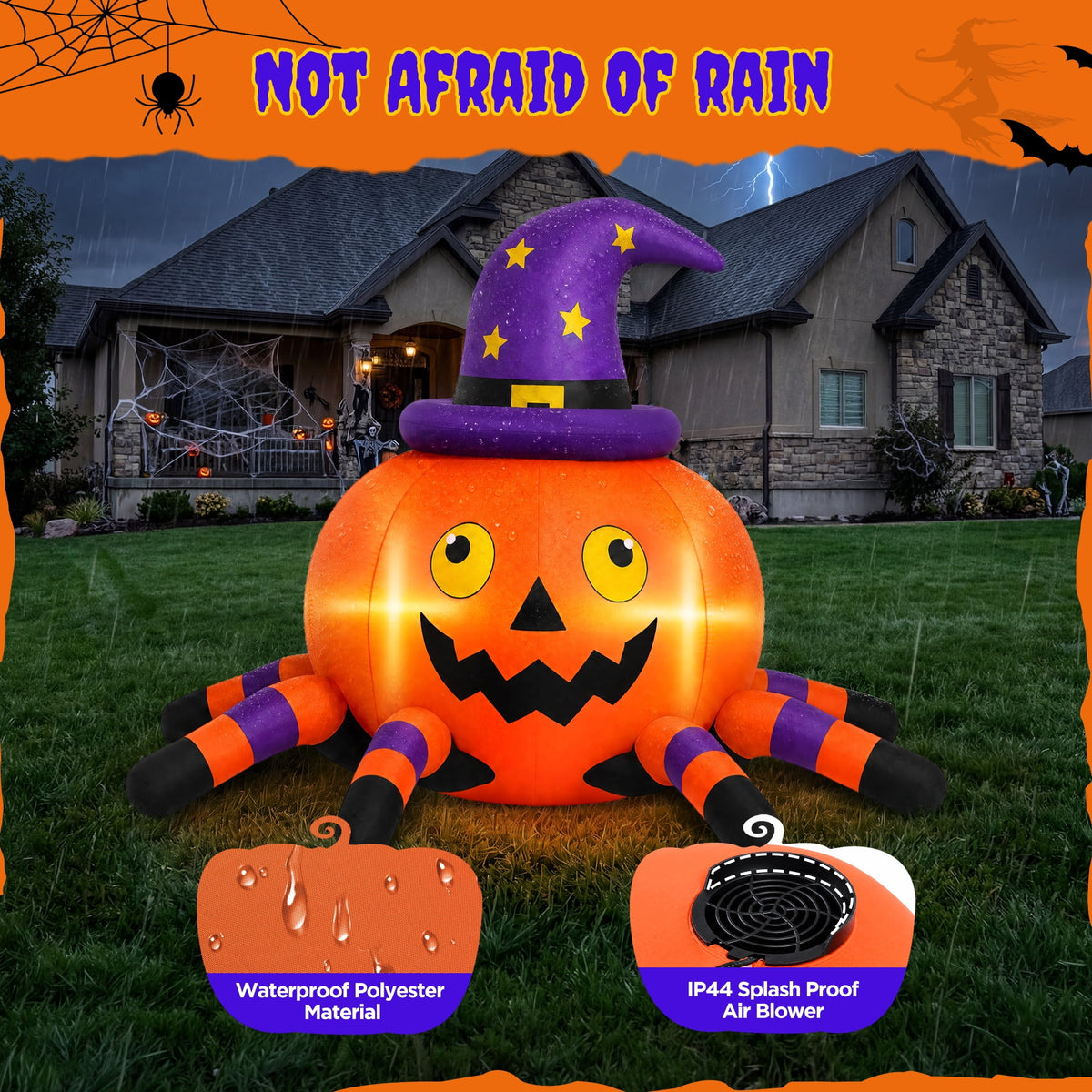 Witchwood™ 6.2FT Halloween Inflatable Decorations Pumpkin Spider with LED Lights, Halloween Blow Ups for Yard Party