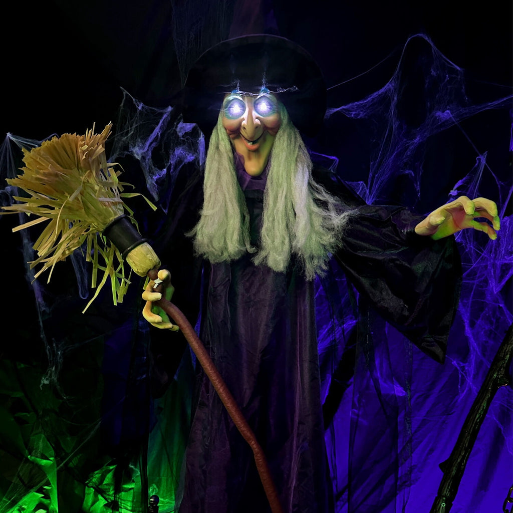 Witchwood™ Life-Size Animated Talking Witch w/ Broomstick, 6 ft Halloween Decoration, HHWITCH-5FLSA