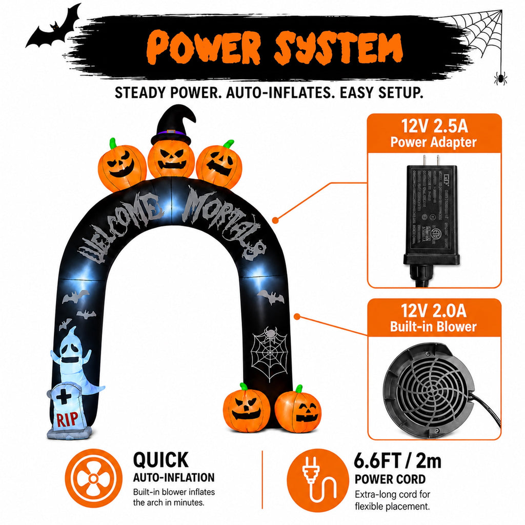 Witchwood™ 10FT Halloween Inflatable Arch for Outdoor Decor, LED Lighted Scary Archway with Ghost & Pumpkin, Blow Up Yard Decoration for Haunted Party Graveyard