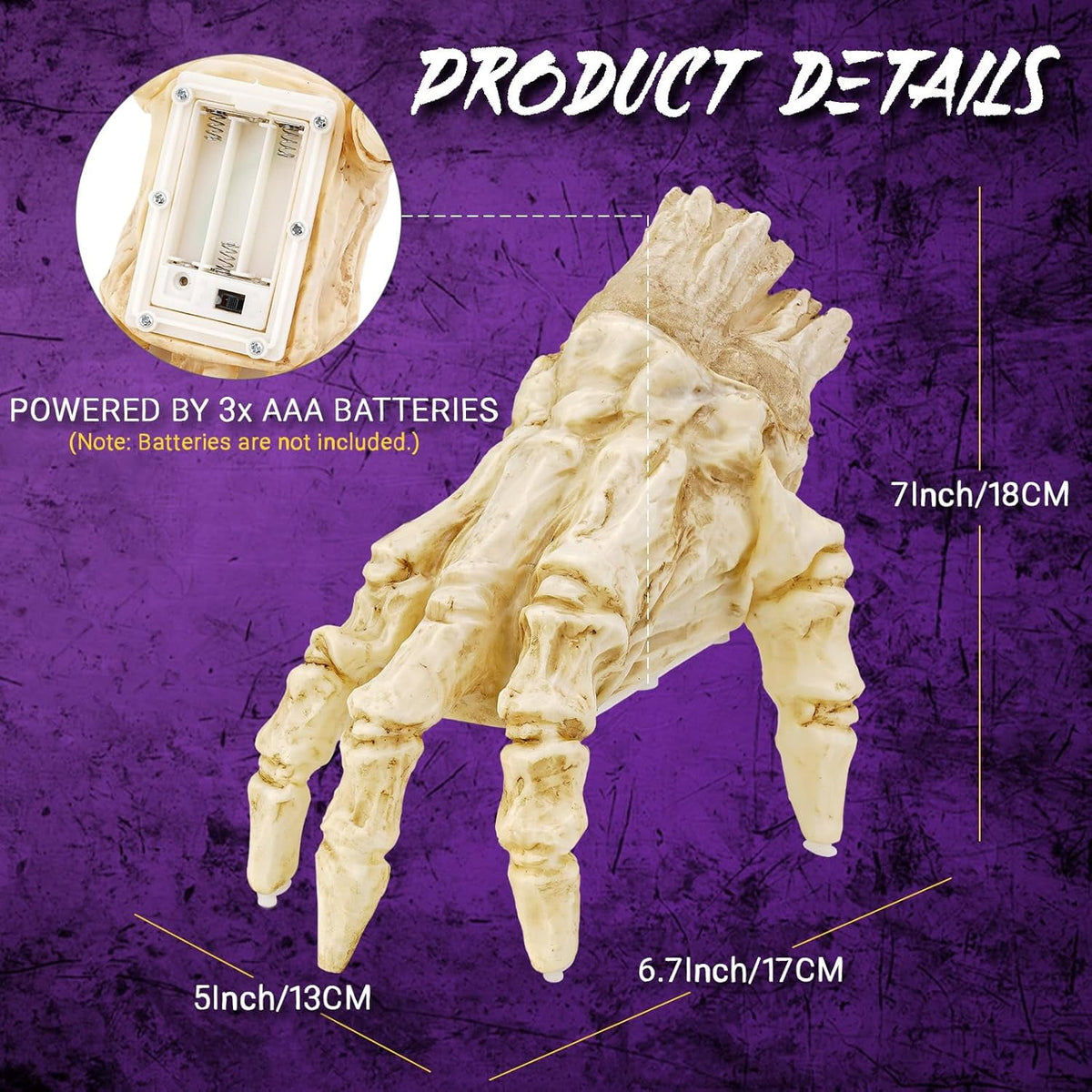 Witchwood™ Halloween Animated Decoration, Sound-Activated Crawling Zombie Hand with Spooky Sound - Realistic Haunted House Prop