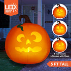Witchwood™ 5 Ft Tall Halloween Inflatable Pumpkin,Blow Up Pumpkin with Projector Face and Music Lights,Outdoor Decorations for Yard,Garden,Lawn,Party