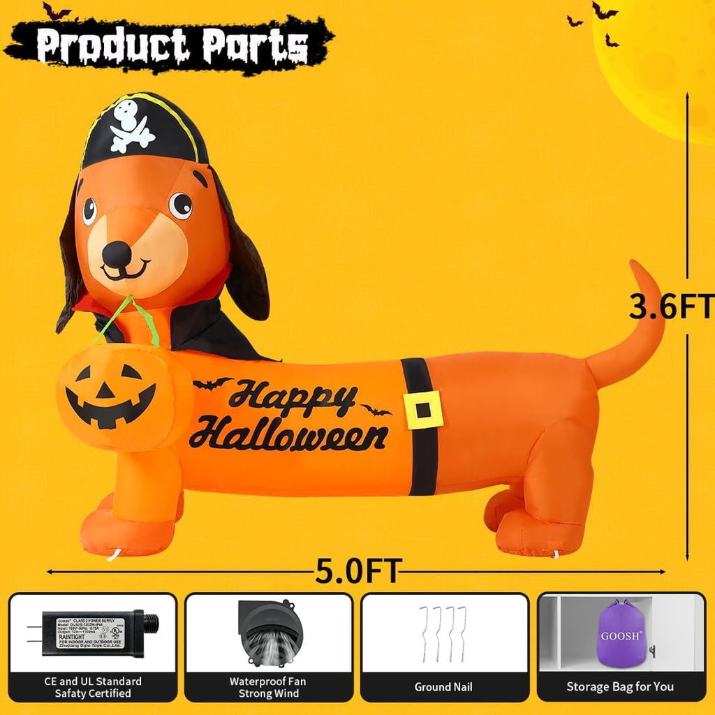 Witchwood™ Halloween Inflatable 5 FT Halloween Dog Decorations, Halloween Inflatable Dog with Built-in Lights, Halloween Decorations Outdoor Clearance For Halloween/Holiday/Garden/Yard