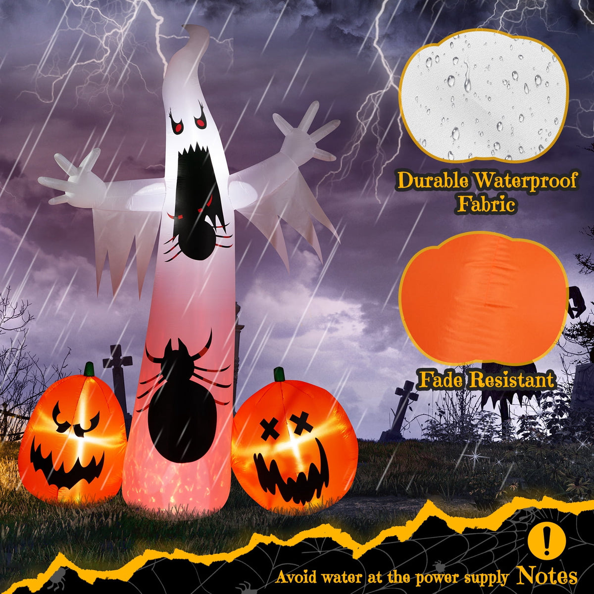 Witchwood™ 12 FT Halloween Inflatables Ghost Pumpkin Outdoor Halloween Decoration