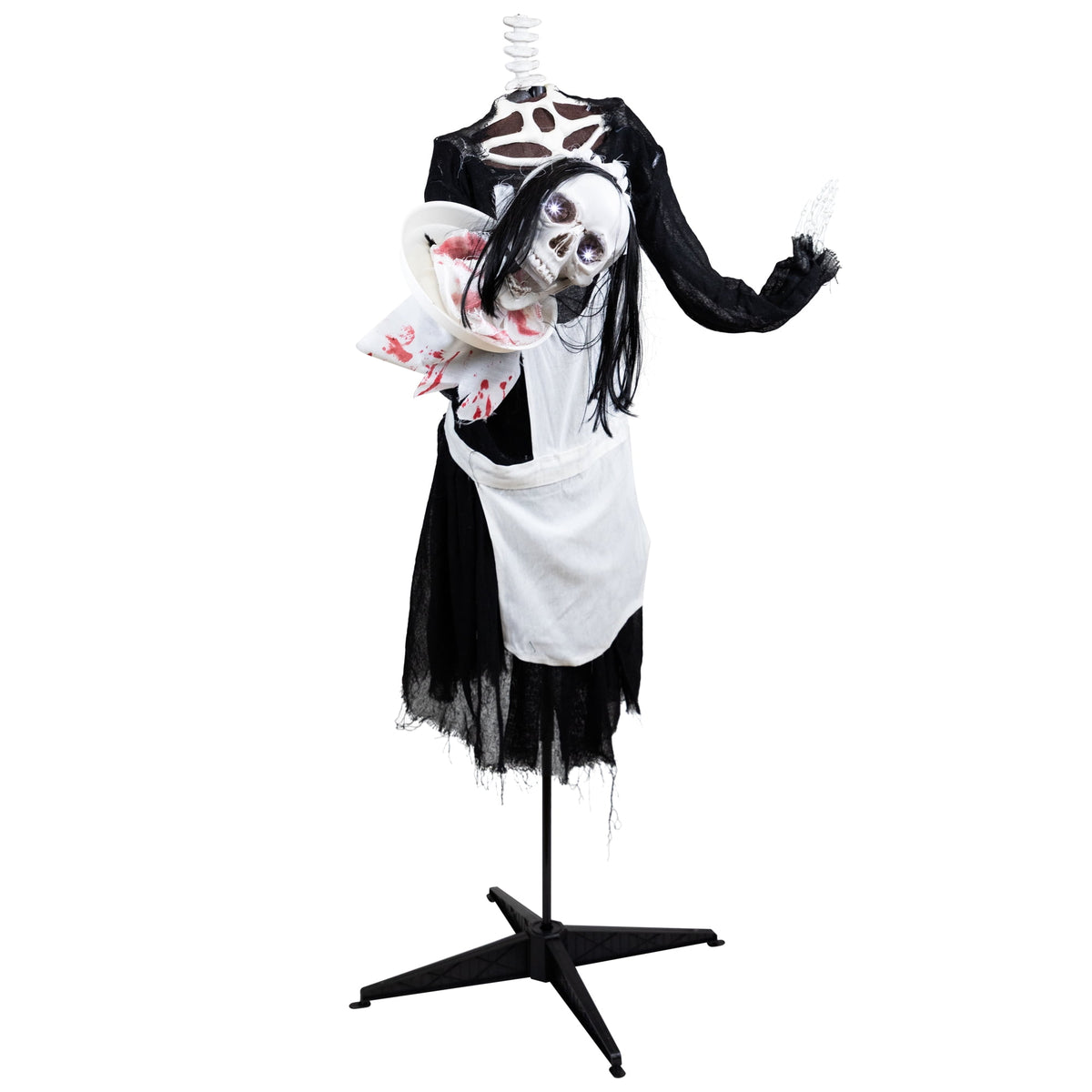 Witchwood™ 57" Animated LED Lighted Head-in-Hand Skeleton Maid Halloween Decoration