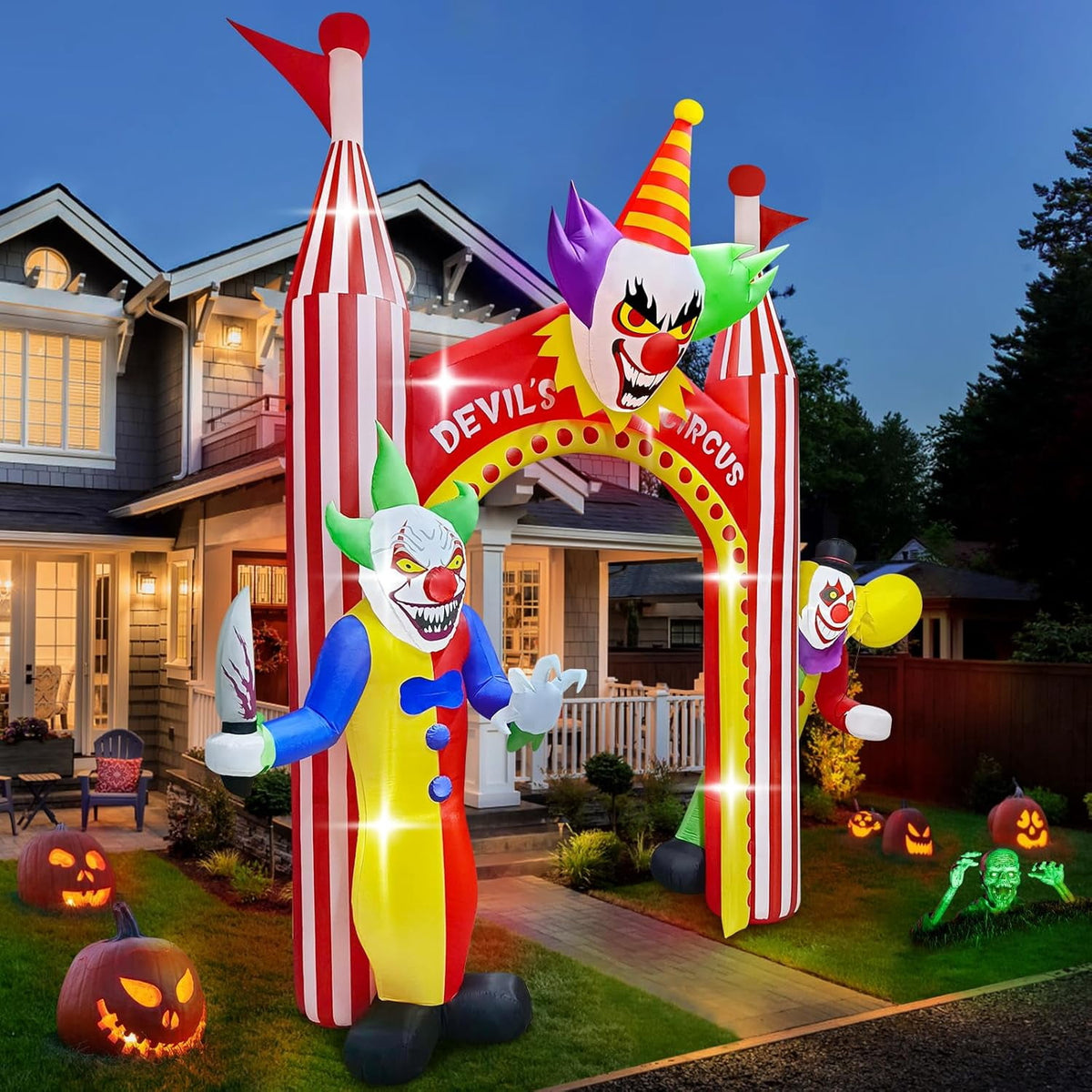 Witchwood™ 12FT Giant Clown Inflatable Archway with Built-in Lights ? Scary Outdoor Yard Decorations for Garden, Lawn, and Indoor Halloween Decor