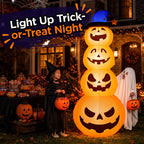 Witchwood™ 8ft Halloween Inflatable, Stacked Pumpkins with Witch Hat and Built-in LED Lights, Outdoor Blow up Yard Decor for Lawn, Garden, Porch and Halloween Party, Orange
