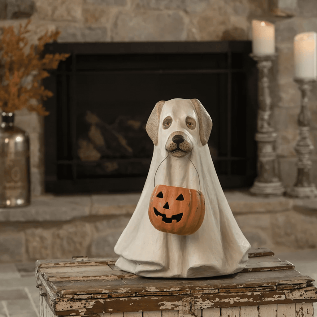 Witchwood™ Bethany Lowe 19.5" Large Ghost Dog Candy Bowl Paper Mache Halloween Decoration Statue