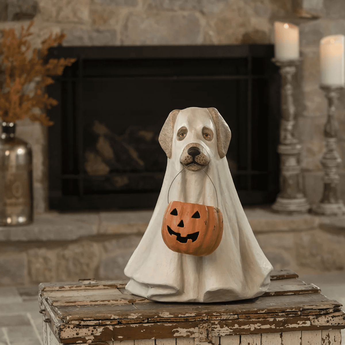 Witchwood™ Bethany Lowe 19.5" Large Ghost Dog Candy Bowl Paper Mache Halloween Decoration Statue