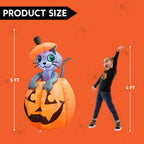 Witchwood™ 5 ft Halloween Inflatable Animated Cat on Pumpkin,Halloween Outdoor Decoration with LED Lights,Blow Up Decoration for Yard & Lawn,Party