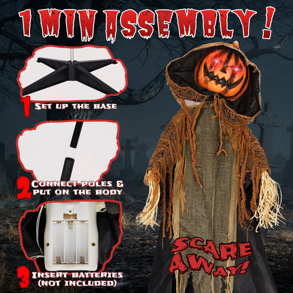 Witchwood™ 6ft Pumpkin Man Animated Animatronic Decoration Creepy Halloween w/ Classic Cape Creepy Cloaked Jack-o'-Lantern for Porch & Yard