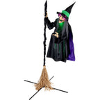 Witchwood™ 6 ft Touch-Activated Mounted Flying Witch Halloween Animatronic, HHWITCH-52FLS