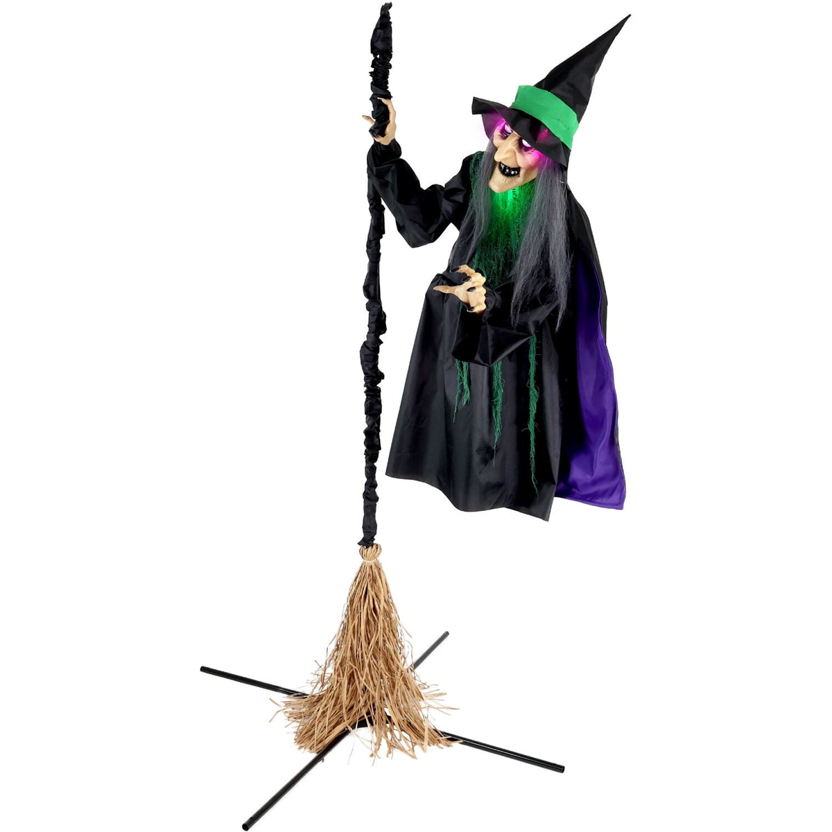 Witchwood™ 6 ft Touch-Activated Mounted Flying Witch Halloween Animatronic, HHWITCH-52FLS