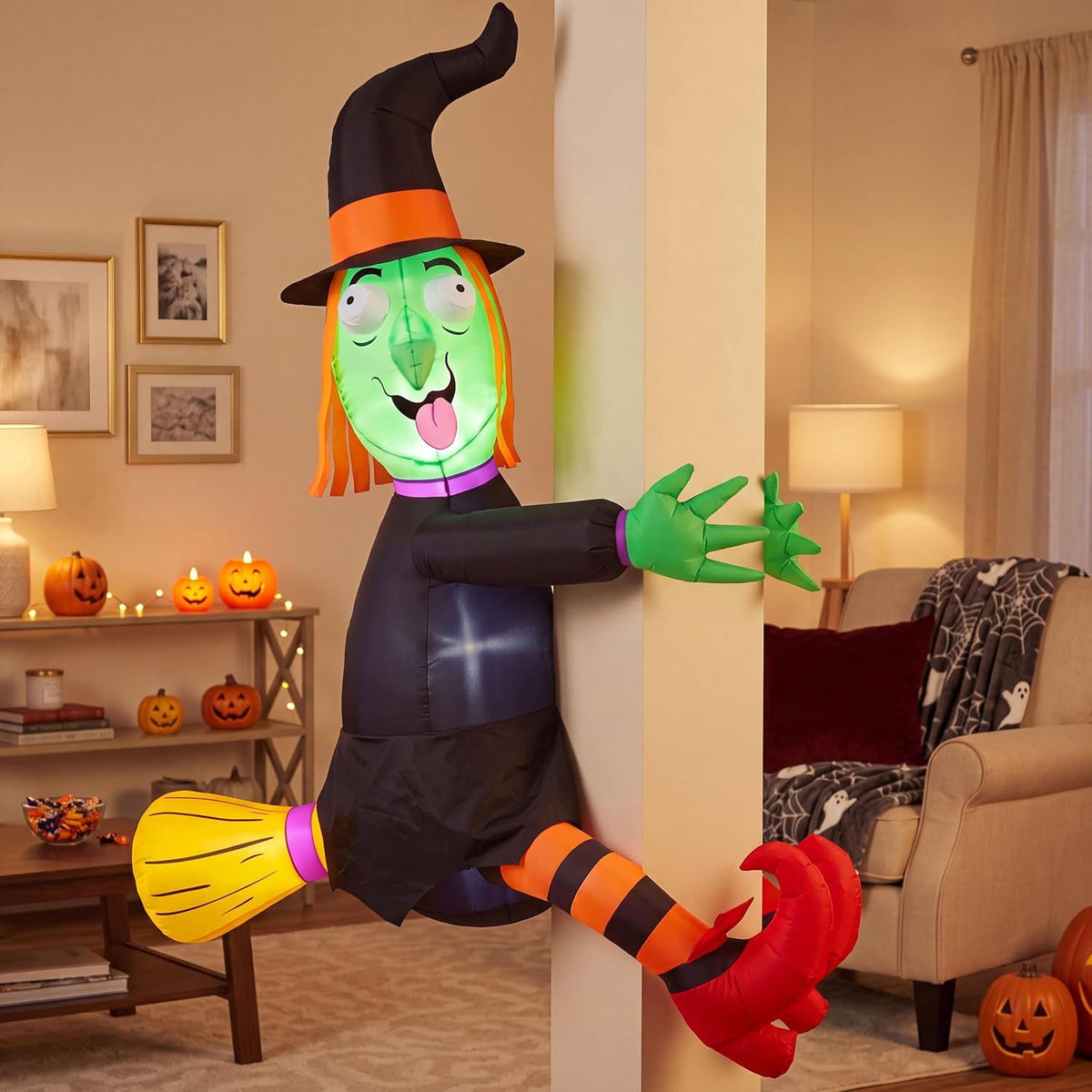 Witchwood™ 4 FT Halloween Inflatables Witch Crashing Into Tree,LED Lighted Blow Up Yard Decoration for Outdoor Garden Lawn Party Decor