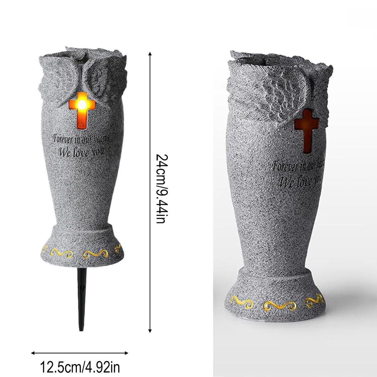 Witchwood™ Fridja Cemetery Grave Flower Vase with Cross Solar Light Cemetery Decorations for Grave, Angel Vases with Spikes Grave Markers Decor for Cemetery for Humans or Pet, Garden Memorial Gifts for Loved One