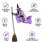 Witchwood™ Witch Decorations Halloween 6 FT Scary Flying Witch Decorations Animatronics Halloween Props with Scary Sounds and Lights Decorations for Outside Indoor Garden Yard