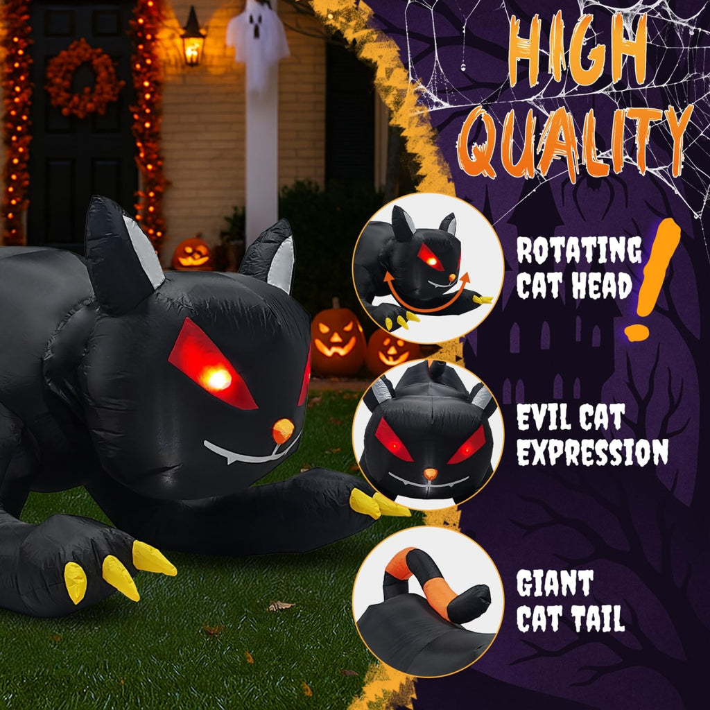 Witchwood™ 6.5FT Halloween Inflatable Black Cat, Blow Up Yard Decoration with Shakable Head & LED Lights, Large Halloween Decor for Yard, Party, Garden