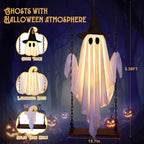 Witchwood™ Halloween Decorations Outdoor, Hanging Swing Ghosts with Lights Halloween Spooky Cute Ghosts Decor for Outside Home Front Porch Yard Lawn Tree